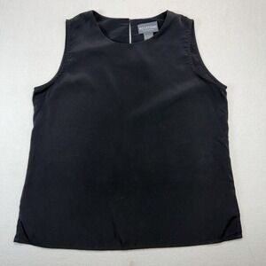 Notations Clothing Blouse Women's Size S Vintage Black Satin Crew Neck Slits Top